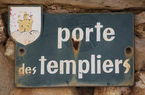 Road sign in the village of Minerve in the Languedoc, France - Templar Tours, France